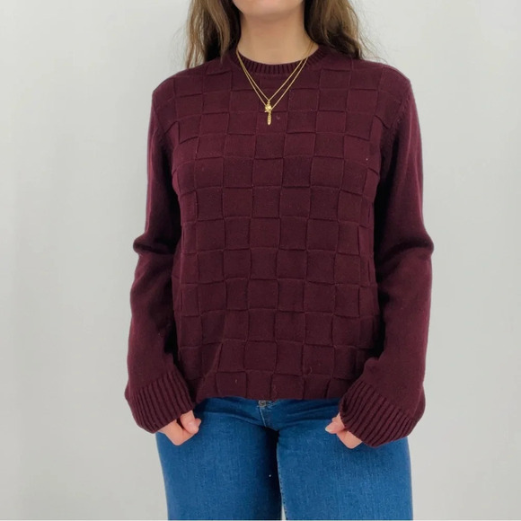 vintage moody burgundy basket weave textured crewneck sweater 100% cotton size s - Picture 6 of 8